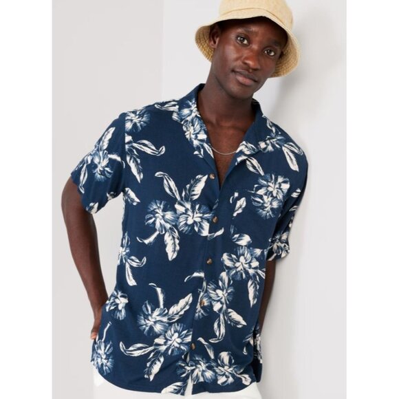 Old Navy Mens Short Sleeve Button Up Shirt Sze XXL Blue Floral Casual Summer NWT - Picture 1 of 15
